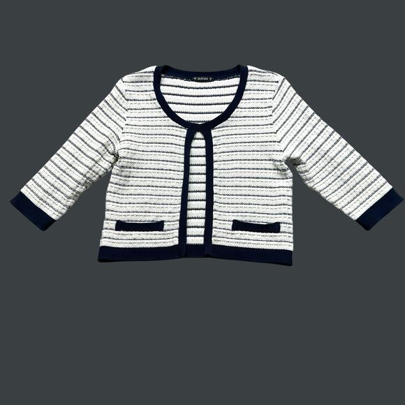 ST. Bernard for Dunnes Knit Crop Cardigan Women's US 10 UK 14 White Navy Stripes - Picture 1 of 9